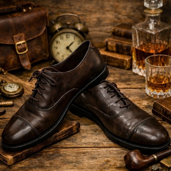 Allen Edmonds Park Ave. Cap Toe Oxford. Dark Brown Leather. Gently Worn. 9.5